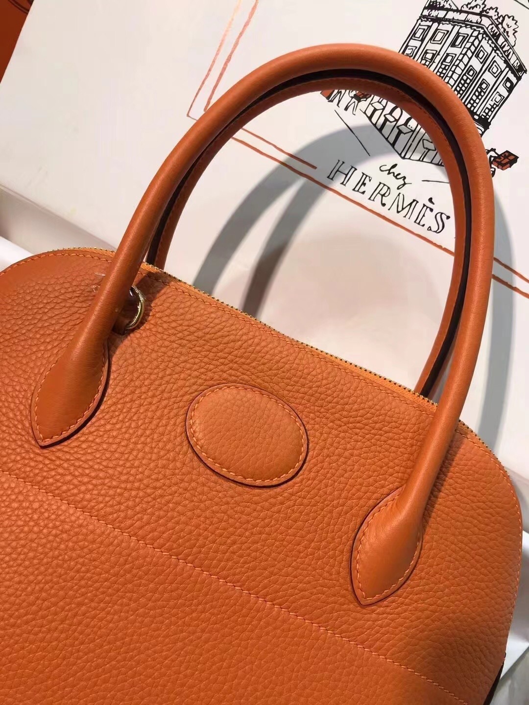 Hermes Bolide 27cm Handbag In Orange Clemence Leather